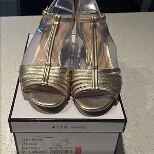 Alex Marie Gold T-Strap Sandal Heels